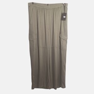 DKNY Womens Cargo Pants Olive Wide Leg Pull On Soft Flowy Relaxed Fit Career XL